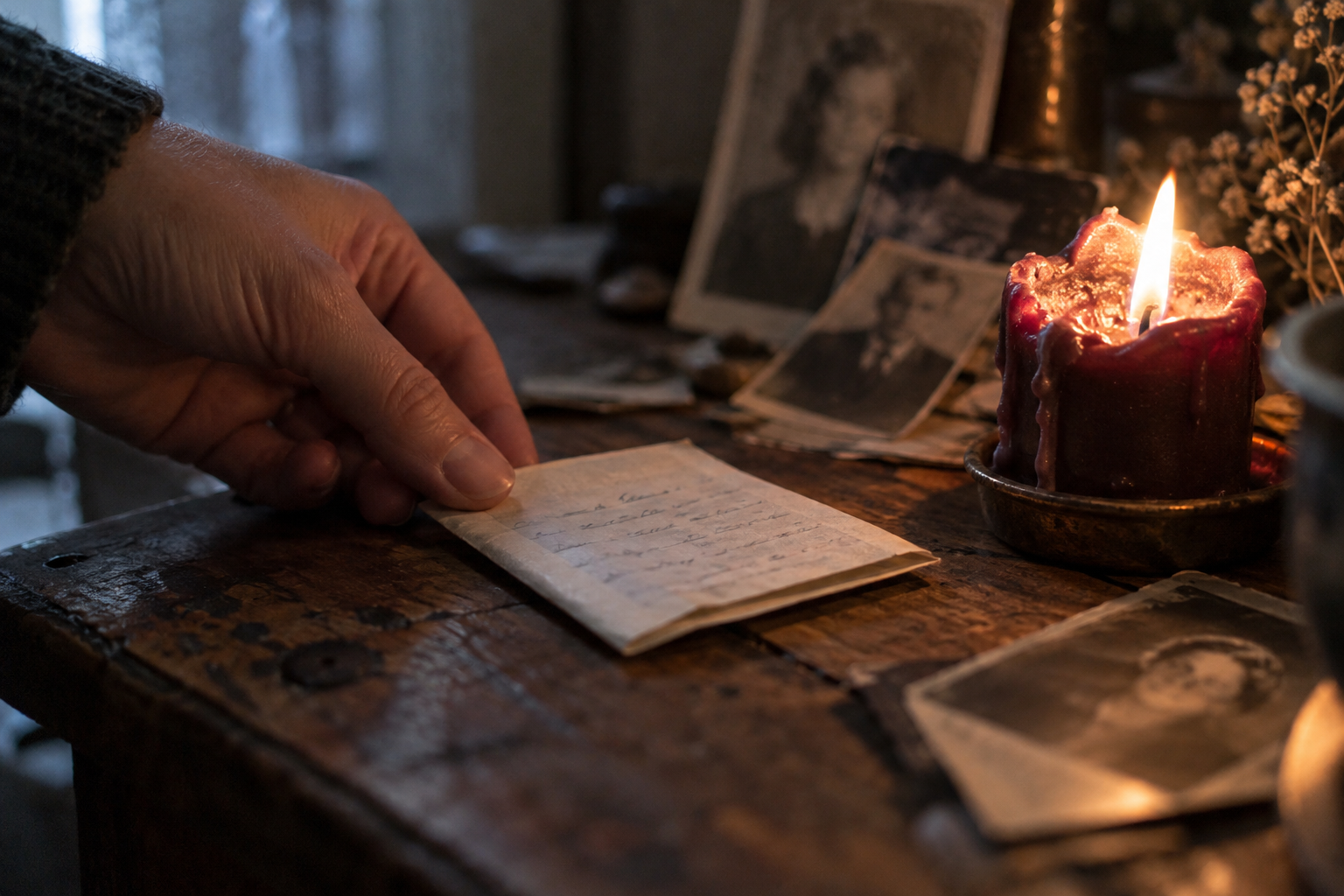 A hand setting down a handwritten letter